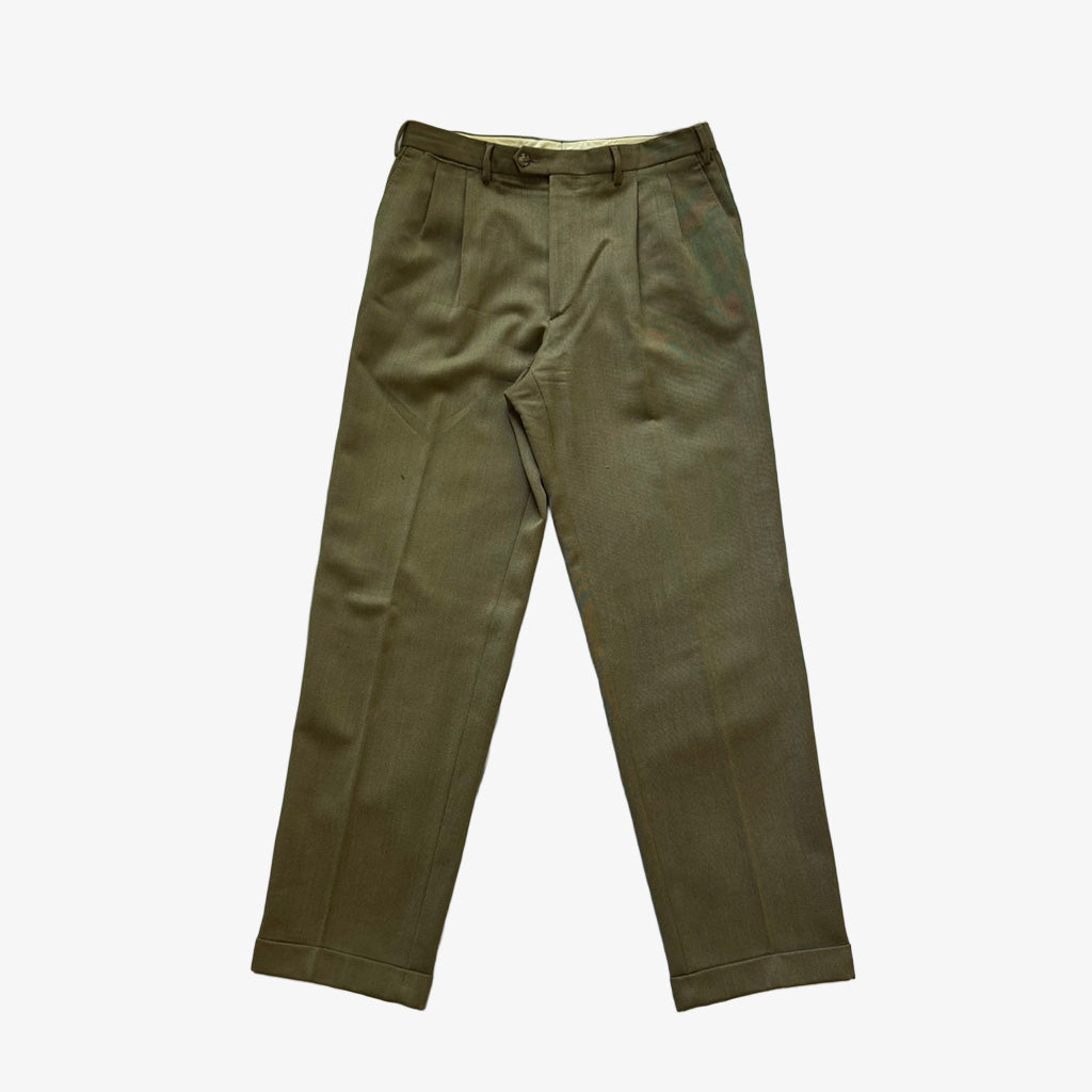 Barney’s NY Olive Wool Pleated Trousers