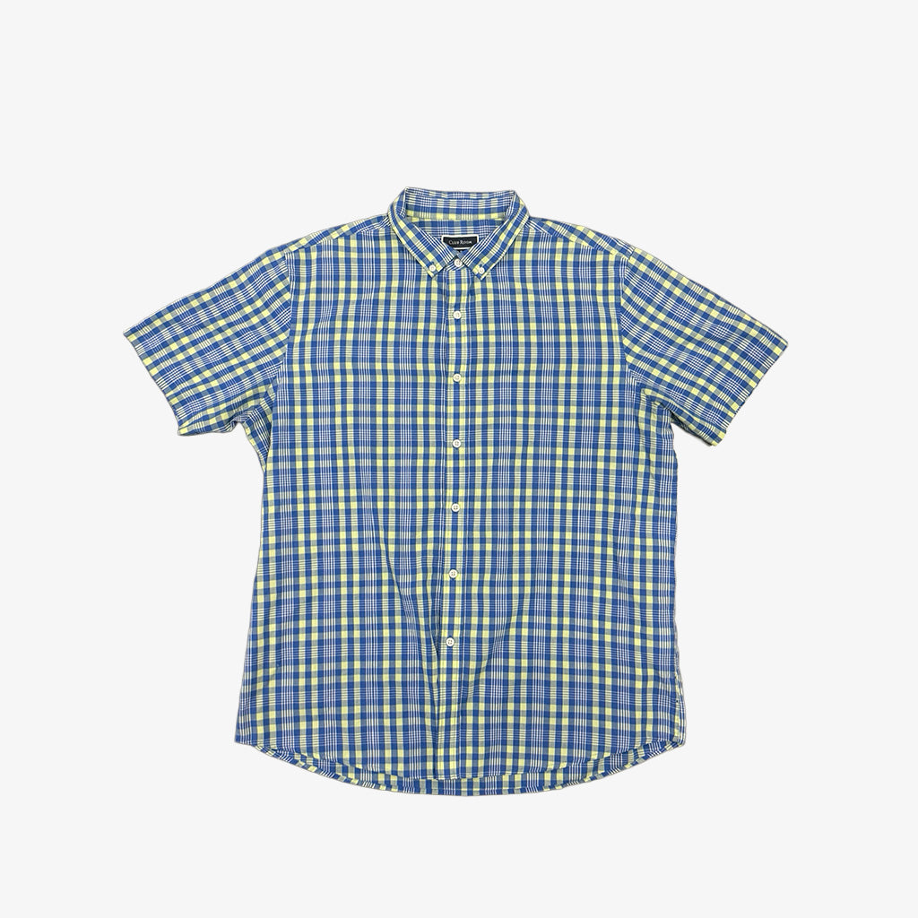 Blue & Green Plaid Short Sleeve Button Up Shirt