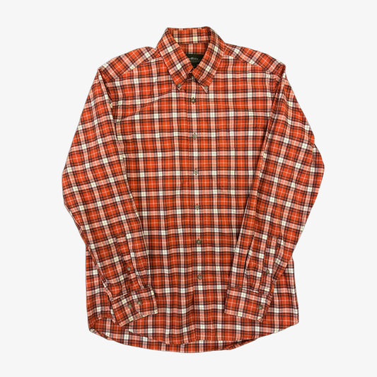 Eddie Bauer LS Orange Plaid Button Up Shirt